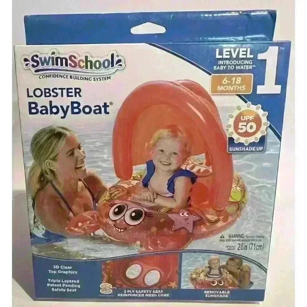 Swim School Level 1 ( 6-18 Months) Lobster Baby Boat UPF 50 Sunshade Up New